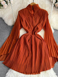 High Neck Chiffon Long Sleeve Fashion Dress HZ0429