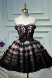 Black Layers Tulle Short Prom Dress, A-Line Homecoming Party Dress HZ0429