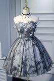 Gray Short Strapless Tulle Prom Dress, Cute A-Line Party Dress HZ0429