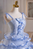 Blue Tulle Layers Short Prom Dress, Blue A-Line Homecoming Party Dress HZ0429