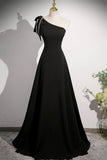 Black A-Line Long Prom Dress, Simple One Shoulder Party Dress HZ0429
