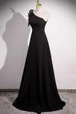 Black A-Line Long Prom Dress, Simple One Shoulder Party Dress HZ0429