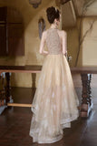Champagne Tulle Beads Short Prom Dress, Lovely A-Line Hight Low Party Dress HZ0429