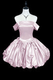 A-Line Light Purple Satin Off-Shoulder Mini Prom Dress with Bow Details HZ0429