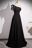 Black A-Line Long Prom Dress, Simple One Shoulder Party Dress HZ0429