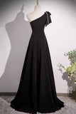 Black A-Line Long Prom Dress, Simple One Shoulder Party Dress HZ0429