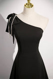 Black A-Line Long Prom Dress, Simple One Shoulder Party Dress HZ0429
