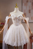 Ivory Lace Flower Pearl Birthday Short Party Dress, Lovely A-Line Prom Dress HZ0429
