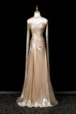 Champagne Sweep Train Floor Length Prom Dress, Champagne Mermaid Strapless Evening Party Dress HZ0429
