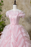 Pink Tulle Lace Long Prom Princess Dress, Pink A-Line Evening Party Dress HZ0429