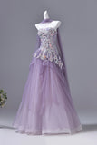Purple Floral Embellished Tulle Prom Gown with Sheer Overlay | Strapless Formal Evening Dress HZ0429