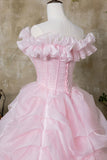 Pink Tulle Lace Long Prom Princess Dress, Pink A-Line Evening Party Dress HZ0429