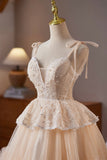Champagne Tulle Lace Short Prom Dress, Lovely A-Line Party Dress HZ0429