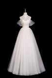 Beautiful Ivory Tulle Lace Floor Length Prom Dress, A-Line Sweetheart Neck Formal Dress HZ0429