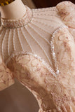 Cute Tulle Flower Tea Length Prom Dress, Beautiful Short Sleeve A-Line Evening Party Dress HZ0429