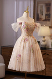 Champagne Tulle Sequins Short Prom Dress, Lovely A-Line Homecoming Party Dress HZ0429