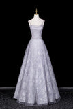 Silver Gray Tulle Snowflake Prom Gown | Off Shoulder Evening Dress with Sparkle HZ0429