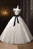 White Tulle and Green Printed Pattern Long Prom Dresses, Beautiful Evening Dresses HZ0429