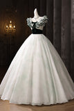 White Tulle and Green Printed Pattern Long Prom Dresses, Beautiful Evening Dresses HZ0429