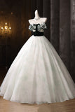 White Tulle and Green Printed Pattern Long Prom Dresses, Beautiful Evening Dresses HZ0429