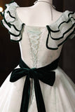 White Tulle and Green Printed Pattern Long Prom Dresses, Beautiful Evening Dresses HZ0429