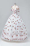 White Cherry Floor Length Prom Dresses, A-Line Ruffle Tulle Spaghetti Straps Princess Evening Dresses HZ0429