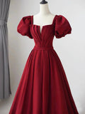 Lovely Satin Floor Length Short Sleeves Party Dress, A-Line Evening Party Dress HZ0429