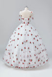 White Cherry Floor Length Prom Dresses, A-Line Ruffle Tulle Spaghetti Straps Princess Evening Dresses HZ0429
