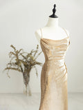 Gold Sequins Long Prom Dress, Mermaid Shiny Backless Evening Party Dress HZ0429