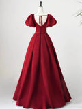 Lovely Satin Floor Length Short Sleeves Party Dress, A-Line Evening Party Dress HZ0429