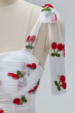 White Cherry Floor Length Prom Dresses, A-Line Ruffle Tulle Spaghetti Straps Princess Evening Dresses HZ0429