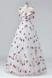 White Cherry Floor Length Prom Dresses, A-Line Ruffle Tulle Spaghetti Straps Princess Evening Dresses HZ0429