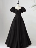 Lovely Satin Floor Length Short Sleeves Party Dress, A-Line Evening Party Dress HZ0429