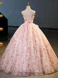 Beautiful Strapless Tulle Flower Long Prom Dress, Pink Ball Gown Formal Dress HZ0429