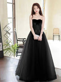 Black Off the Shoulder Velvet and Tulle Long Prom Dress, A-Line Black Evening Dress HZ0429