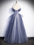 Charming Tulle Sequins A-Line Prom Dresses, Off the Shoulder Floor-Length Formal Dresses HZ0429