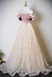 Blushing Pink Beading Appliques Prom Dress, Beautiful Off the Shoulder Party Dress HZ0429