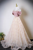 Blushing Pink Beading Appliques Prom Dress, Beautiful Off the Shoulder Party Dress HZ0429