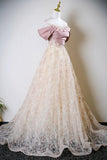 Blushing Pink Beading Appliques Prom Dress, Beautiful Off the Shoulder Party Dress HZ0429