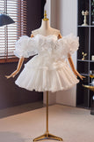 White Tulle Short Prom Dress, Cute A-Line Homecoming Party Dress HZ0429