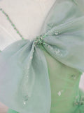 Green Tulle Short Prom Dress, A-Line Evening Dress with Bow HZ0429