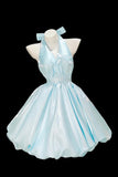 Baby Blue Halter Neck Satin Party Dress - Short Bubble Hem Prom Gown HZ0429
