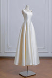White Satin Tea Length Prom Dress, A-Line Evening Party Dress HZ0429