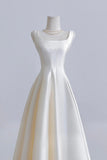 White Satin Tea Length Prom Dress, A-Line Evening Party Dress HZ0429