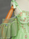 Green Floral Tulle Long Formal Dress, Beautiful A-Line Evening Party Dress HZ0429