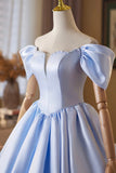 Light Blue Off-the-Shoulder Short Prom Dress with Puffy Skirt HZ0429