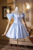 Light Blue Off-the-Shoulder Short Prom Dress with Puffy Skirt HZ0429