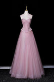 Sparkly Pink Sweetheart Prom Dress, A-Line Beaded Corset Tulle Ball Gown HZ0429
