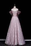 Sparkly Dusty Pink Off-the-Shoulder Prom Dress, A-Line Formal Dress with Sheer Scarf HZ0429