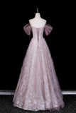 Sparkly Dusty Pink Off-the-Shoulder Prom Dress, A-Line Formal Dress with Sheer Scarf HZ0429